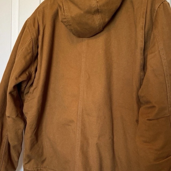 Smiths Workwear Men's Size L Canvas Duck Sherpa Jacket Brown Hooded Lined - Picture 8 of 16